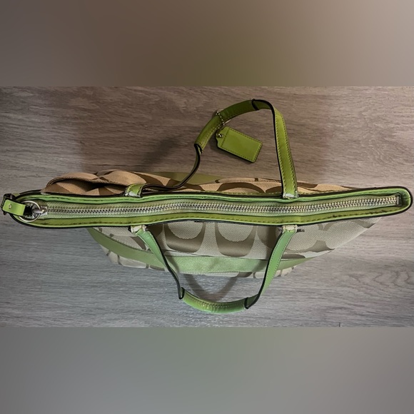 Coach Signature Khaki Lime Stripe Tote Bag - Picture 16 of 16